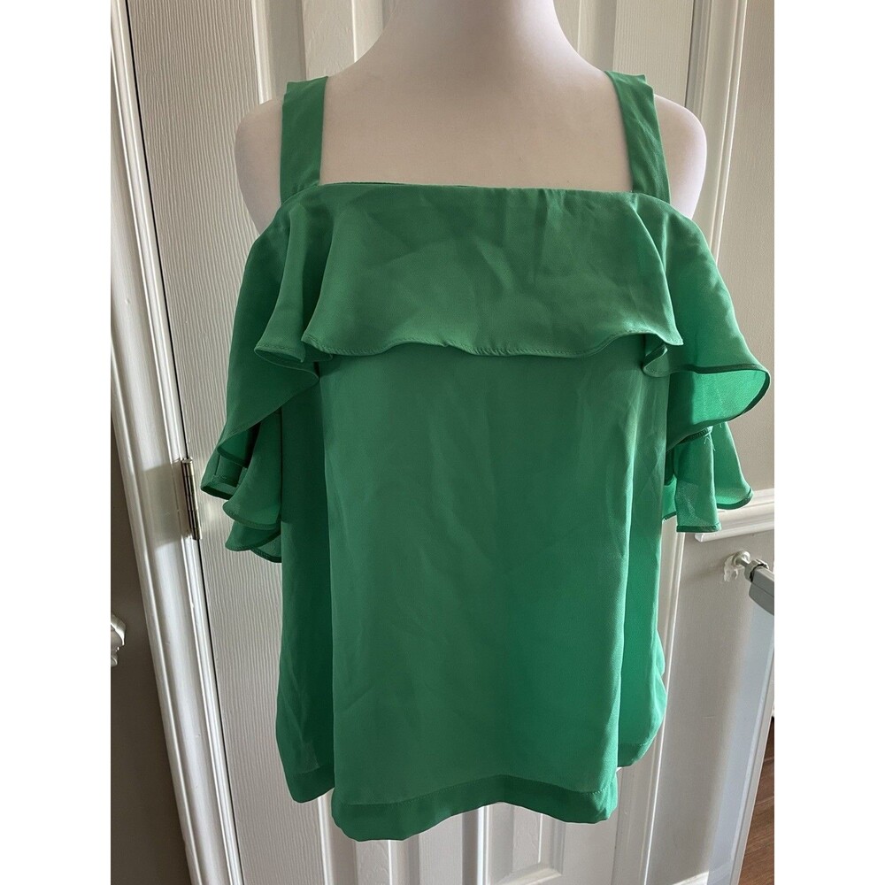 J Crew Women's NWOT Cold Shoulder Ruffle Tank Top Green Ruffle Sleeve Sz 6